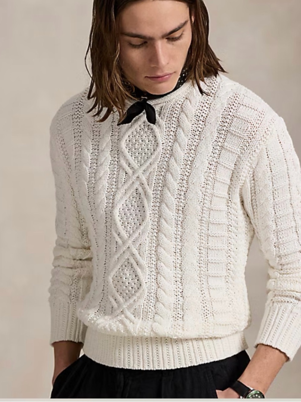 Polo Ralph Lauren Cream Cable-Knit rollneck Sweater